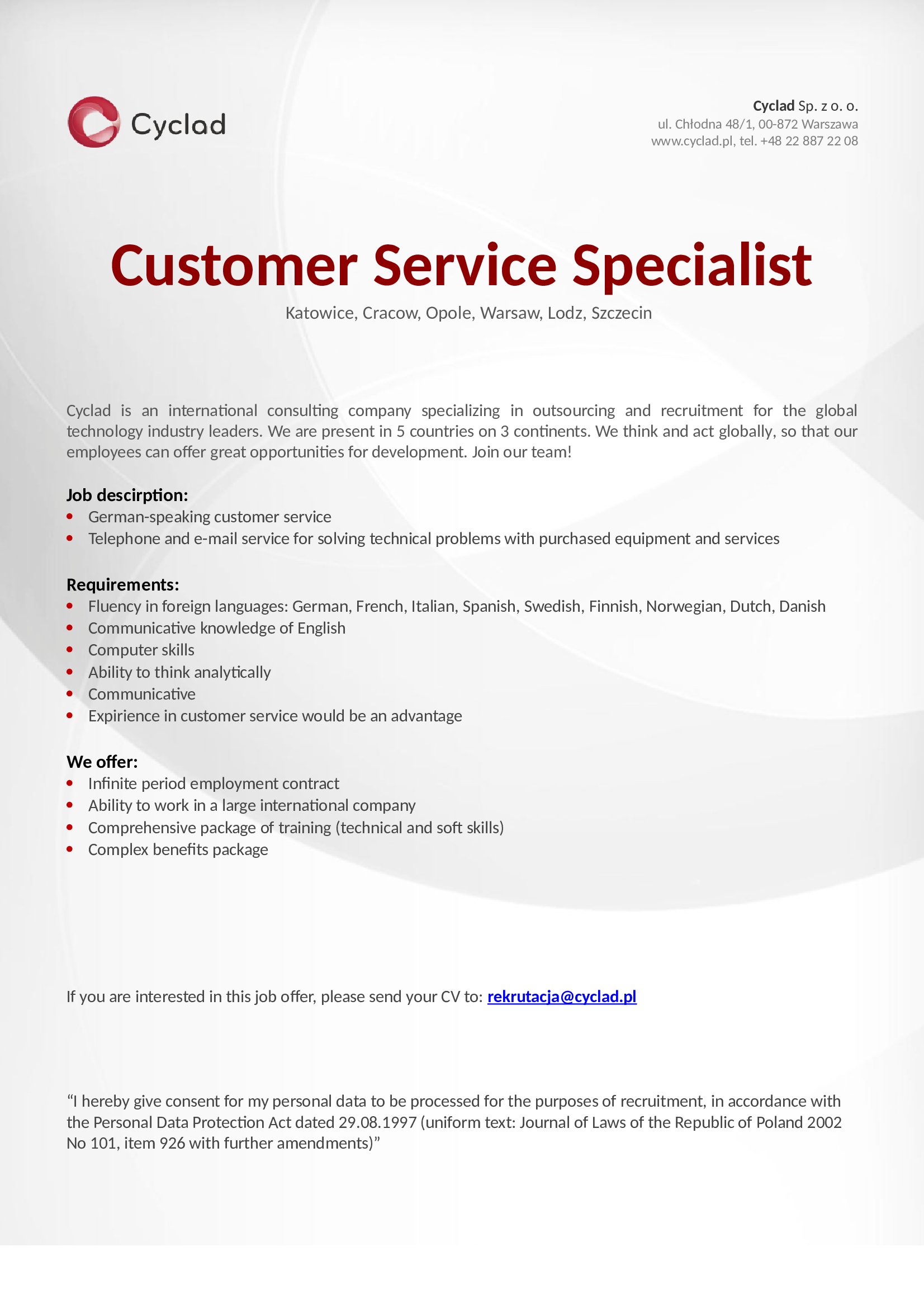 CYCLAD_Customer_Service_Specialist